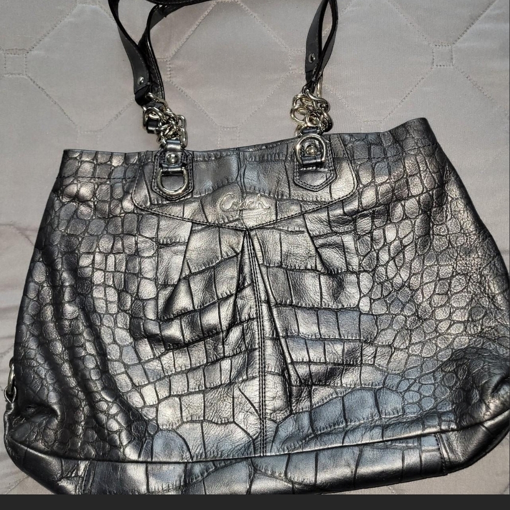 Coach Ashley Metallic Croc-Embossed Leather Carryall